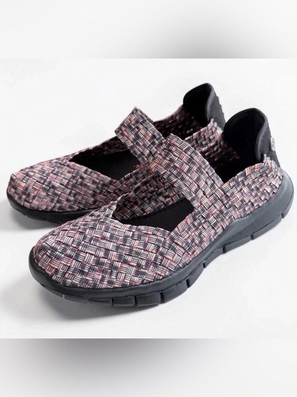 Bernie Mev Charm Woven Mary Jane Comfort Flats Black & Red EU37 US 6.5-7
